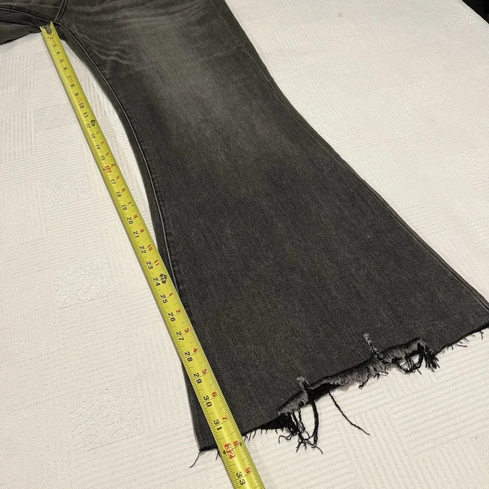 NWT Risen Womens 1XL Flare Jeans Black Acid Wash High Rise Raw Hem Stretch Denim